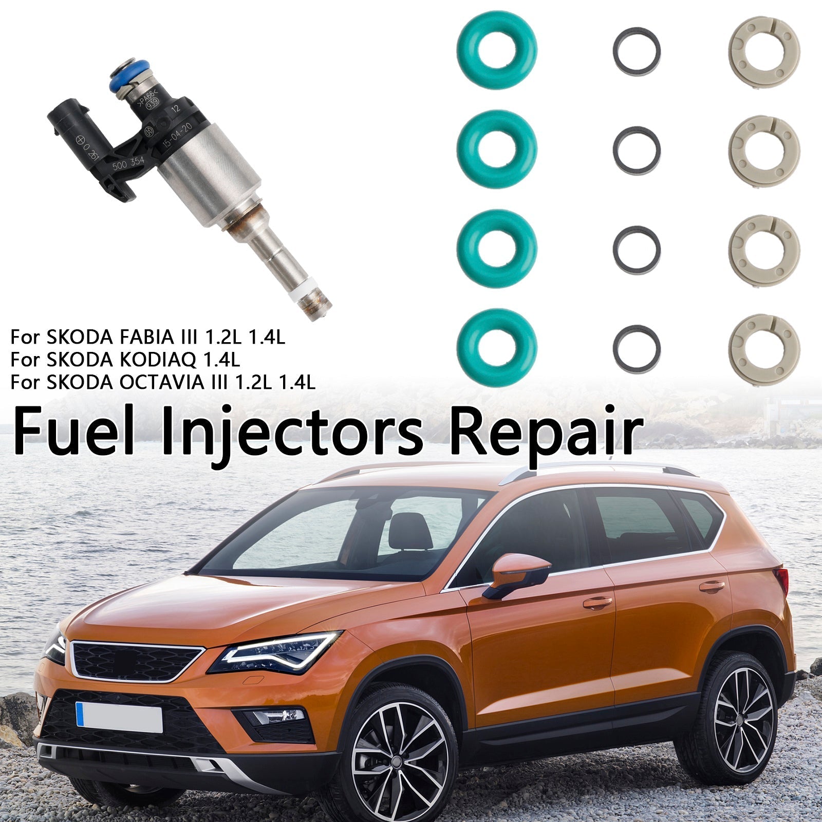 4-Piece Fuel Injector Repair Kit with O-Rings 0261500354 Compatible with Audi Skoda 1.2 1.4 Liter