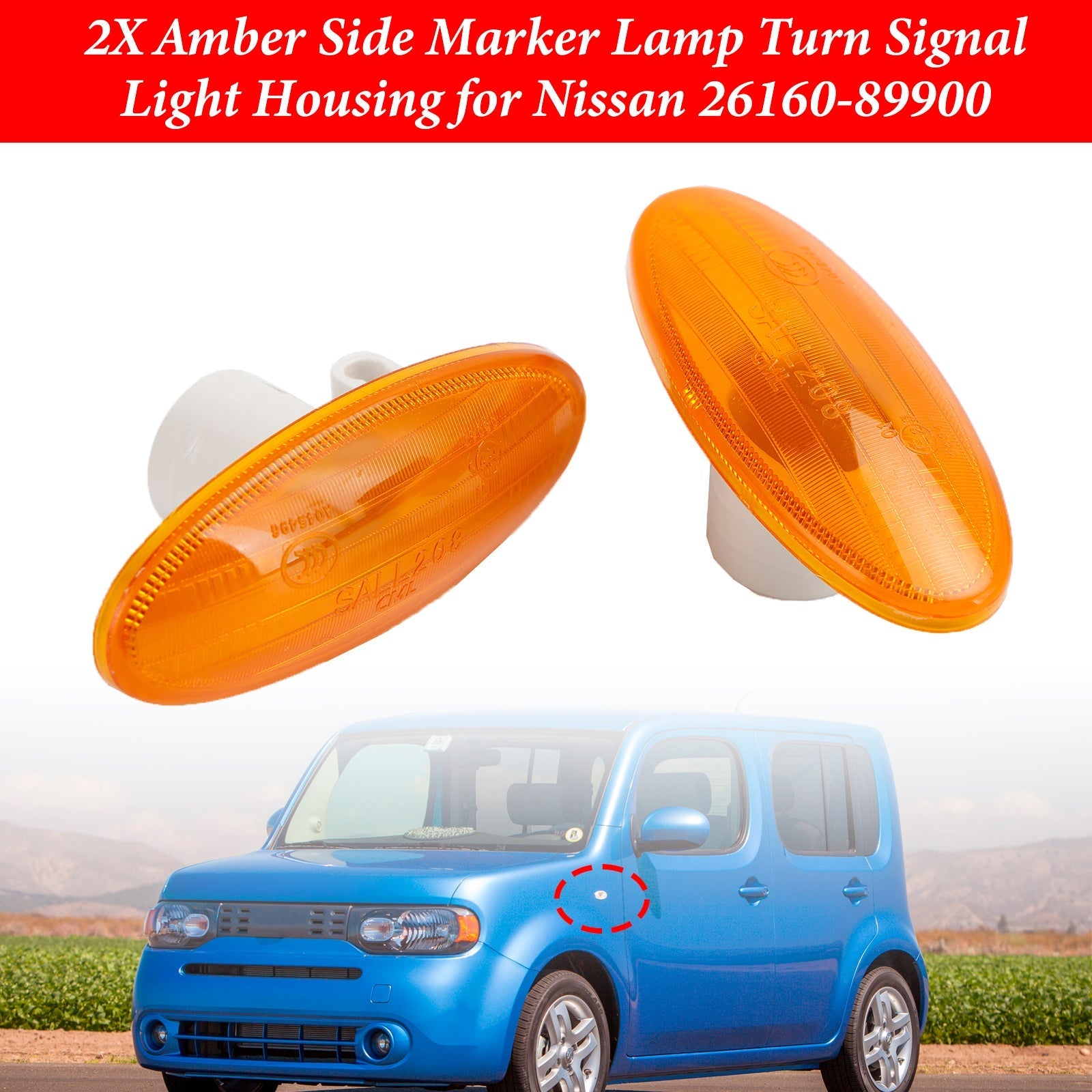 2X Nissan Amber Side Marker Turn Signal Light Housing Assembly 26160-89900