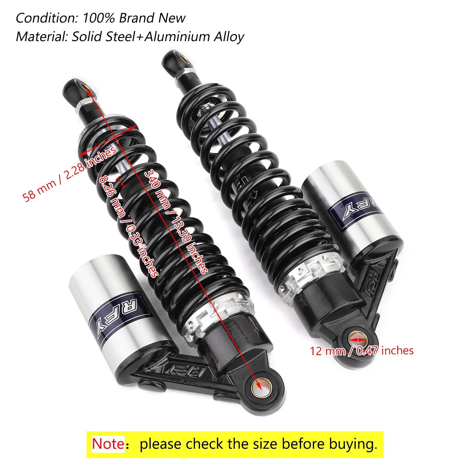 Rear Air Suspension Shock Absorbers 340mm 375mm Compatible With Honda Suzuki Yamaha ATV