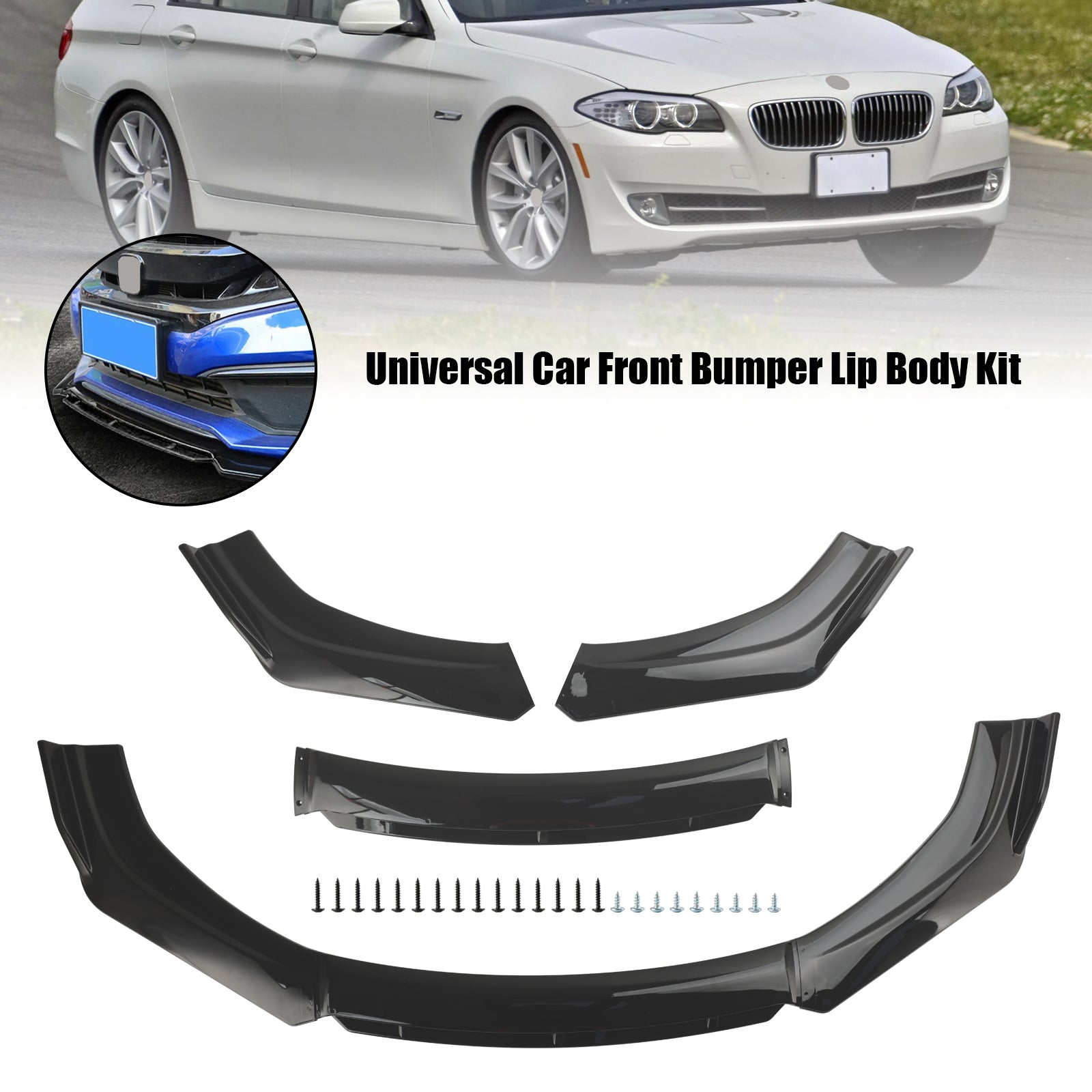 4-Piece Universal Automotive Front Bumper Lip Splitter Protector Diffuser Kit Black