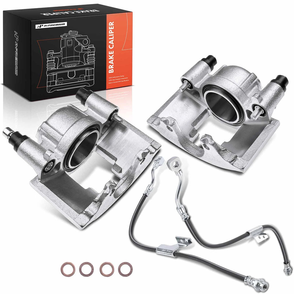 Pair Front Brake Caliper & Hose Set for Chevy Tahoe GMC Yukon (2000–2006)