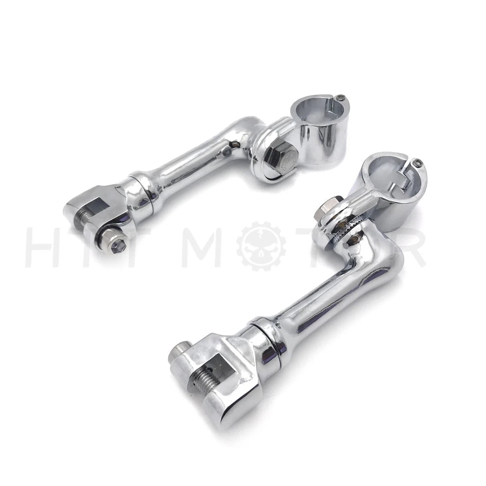 Chrome 1.5" Long Angled Adjustable Footpeg Mounting Kit for Universal Motorcycle