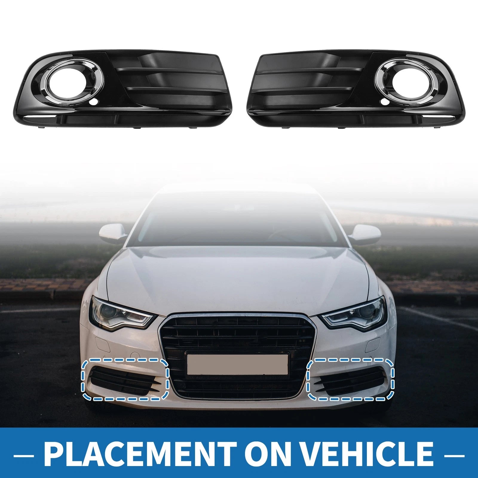 1 Pair Front Fog Light Grill for Audi Q5 (2013–2017) No. 8R0807681M/8R0807682J