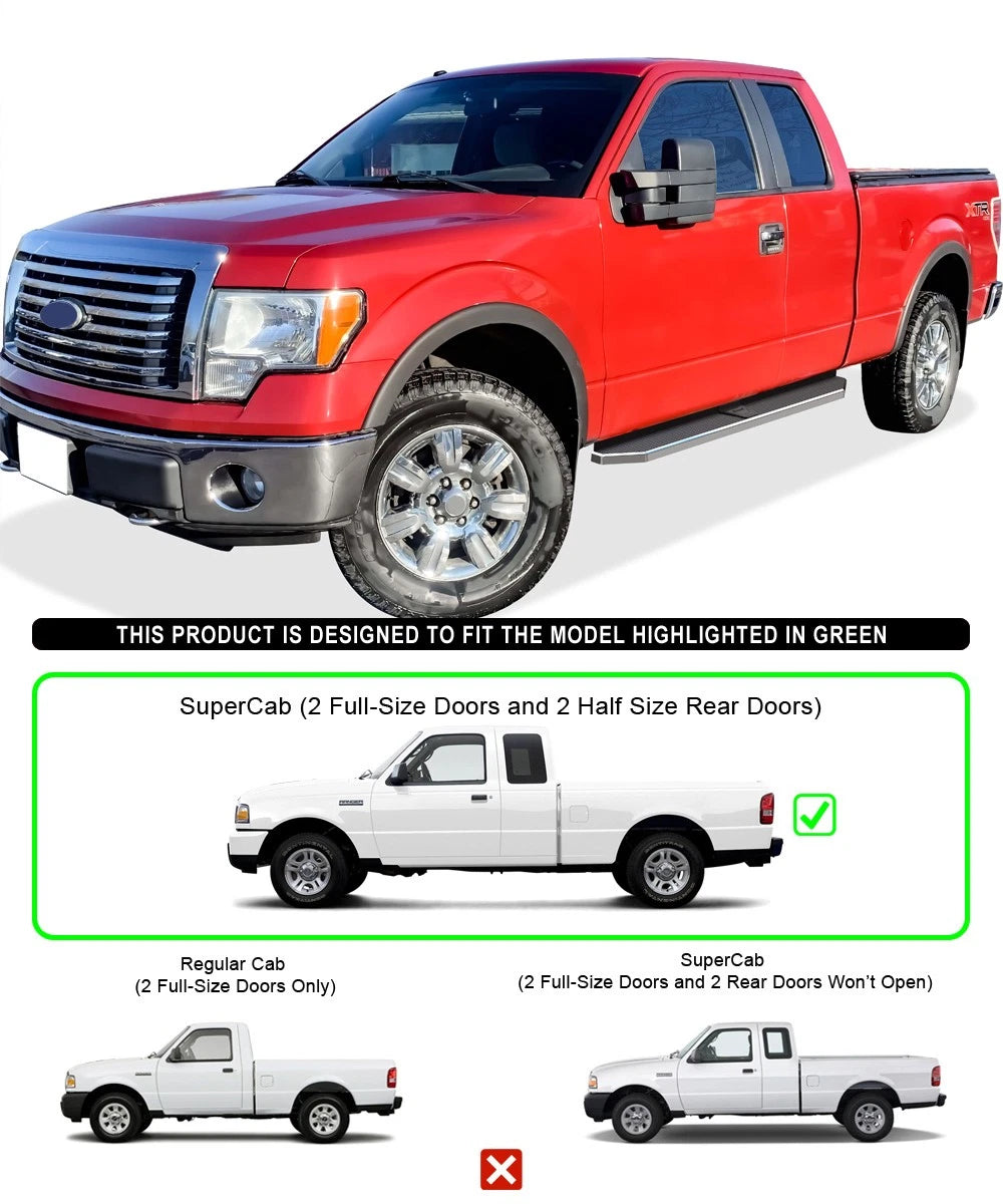 Set of 2 Polished 6" Side Steps for Ford F150 Super Cab (2004-2014)