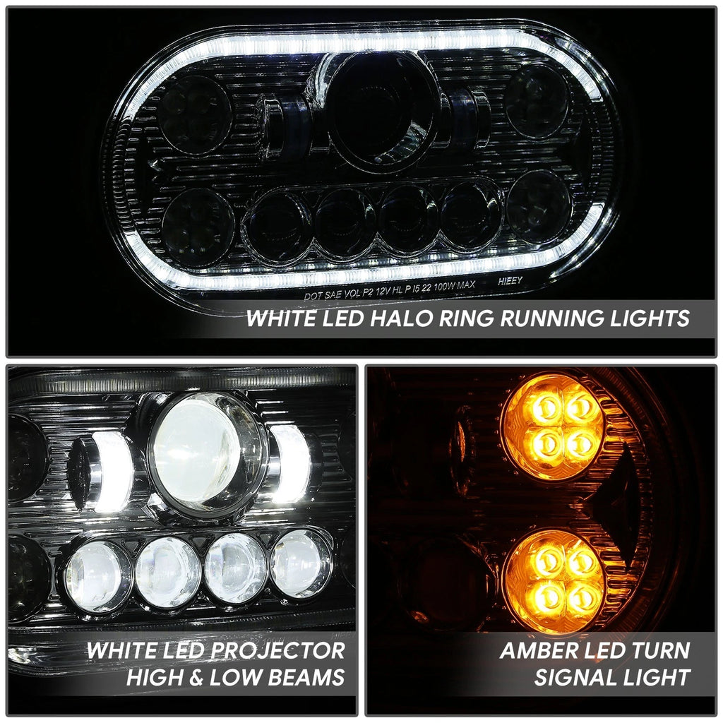 Chrome Steel Halo Ring LED Dual Projector Headlight for Peterbilt 359 (1967–1987)