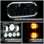 Chrome Steel Halo Ring LED Dual Projector Headlight for Peterbilt 359 (1967–1987)