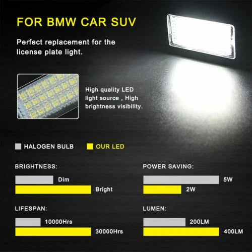 White LED License Plate Lights for BMW X1, X3, 220i, 320i, 328i, 335i, 435i, 520i