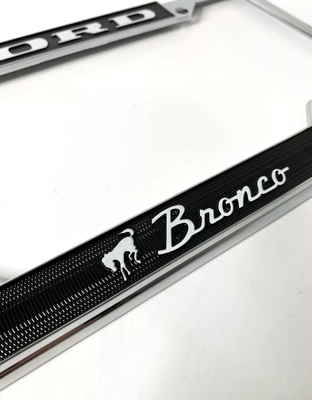 License Plate Frame Chrome Metal for Ford Bronco (2021–2024) Black Script