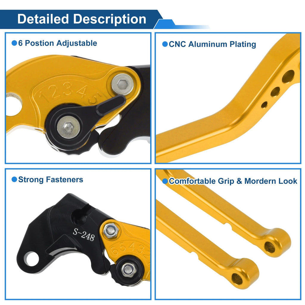 Short Brake Clutch Levers for Suzuki GSXR600 (1997–2003) Gold Tone 1 Pair