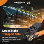 Set of 2 S-Hook 2200 lb Ratchet Straps 1 inch for ATV Transport - Orange