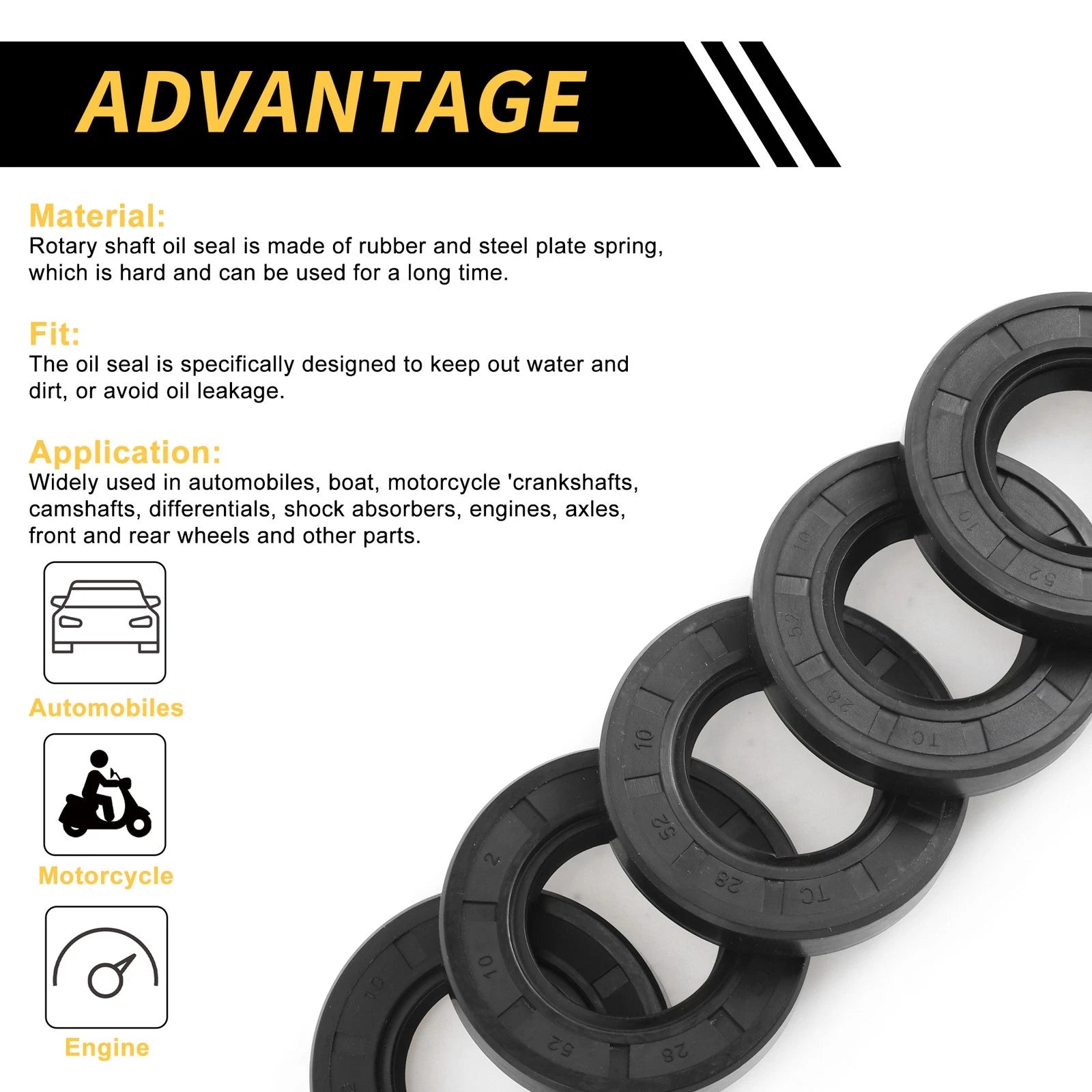 Set of 5 Oil Seal Rotary Shaft Seal NBR Rubber 28x52x10mm
