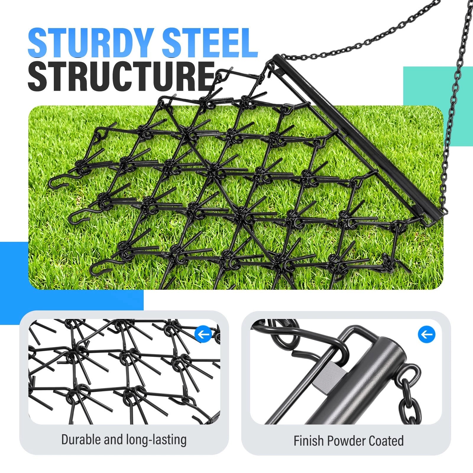 Steel Drag Harrow for ATV UTV Tractor (4x4 FT) Heavy Duty Chain