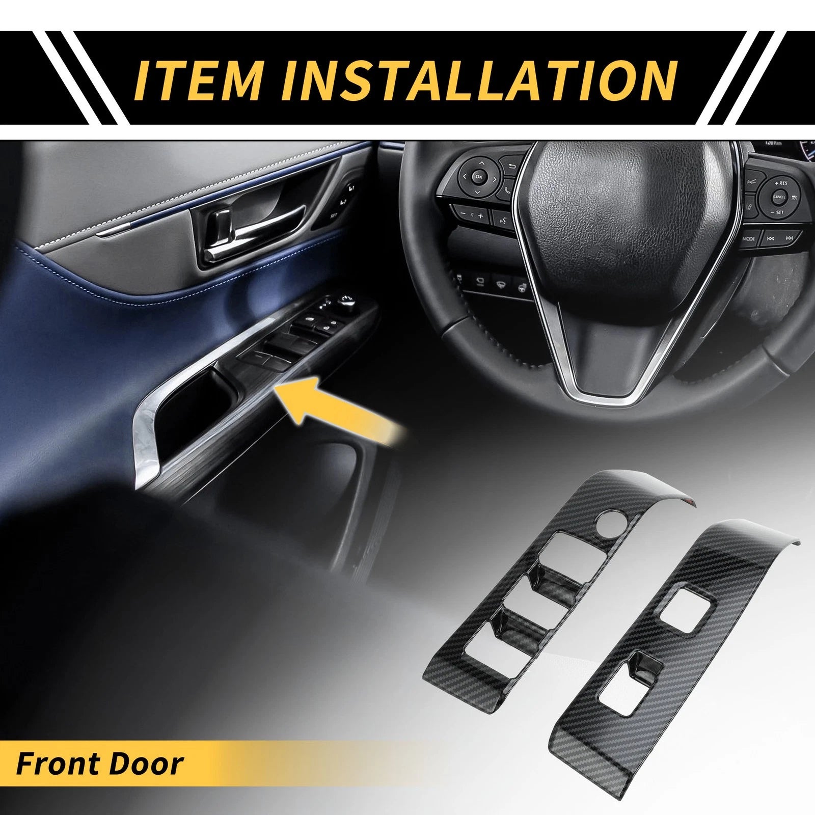 Set of 2 Carbon Fiber Pattern Front Door Window Switch Panels for Toyota Tacoma (2016–2023)