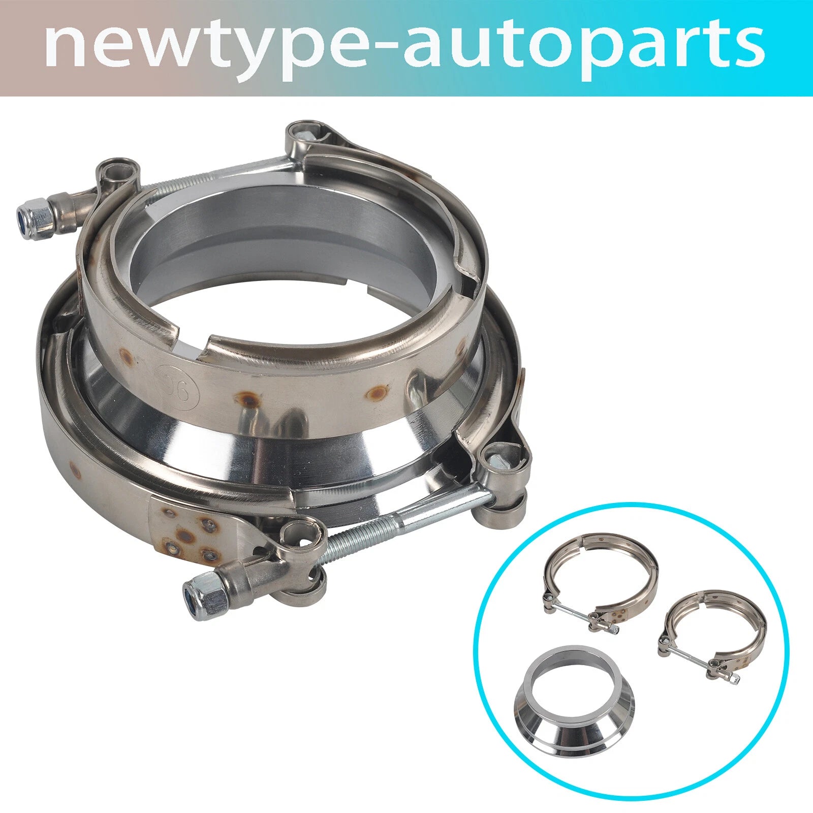 3" to 4" ID Steel Exhaust V-Band Adapter Flange Reducer W/ Clamp for