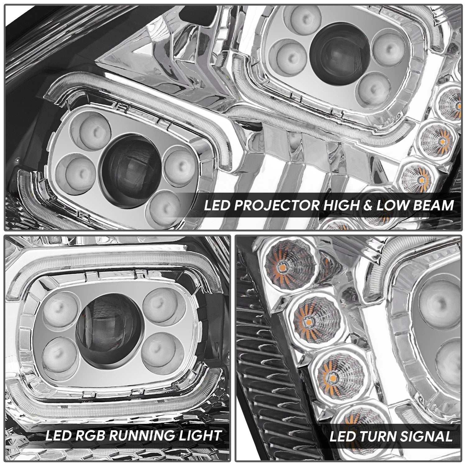 Chrome Amber LED Reflector Headlights for Volvo VN/VNL 300/400/430/630/740 (2018–2024)