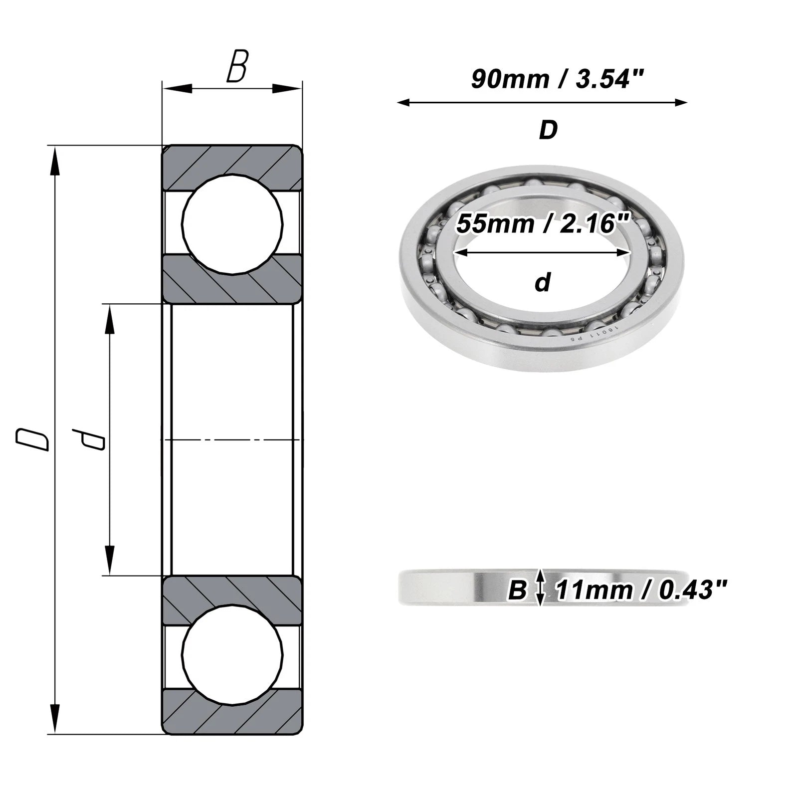 Deep Groove Ball Bearing 55x90x11mm for Scooter Skateboard (P5)