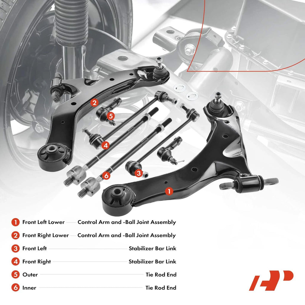 8x Front Control Arm, Sway Bar Link & Tie Rod Assembly for Kia Spectra5 (2004–2009)