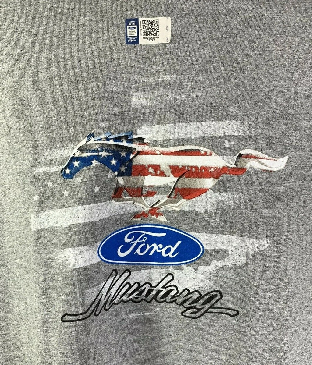 Ford Mustang T-Shirt Gray Patriotic Pony Emblem for 2015–2024 (Qty 1)