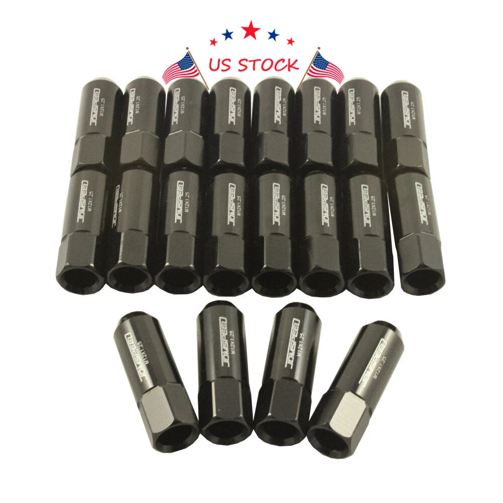 Set of 20 Aluminum Tuner Racing Lug Nuts for JDM Vehicles (60mm, Black)