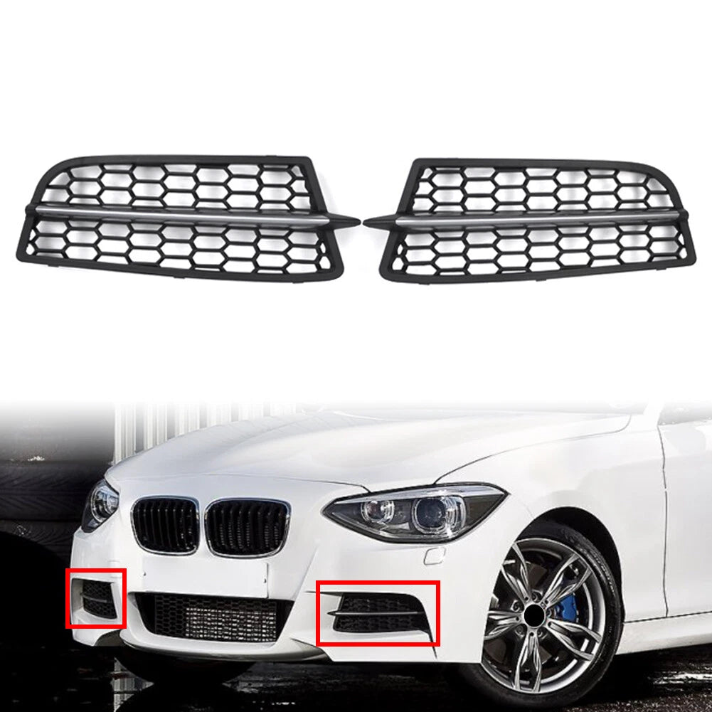 Pair Honeycomb Front Bumper Fog Light Grille for BMW 1-Series F20 F21 (2011–2015)