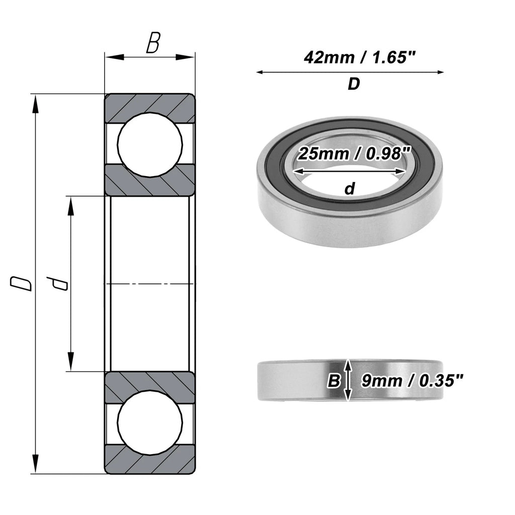 Deep Groove Ball Bearing 6905DDU for Scooter Skateboard Wheel (P2 25x42x9mm)