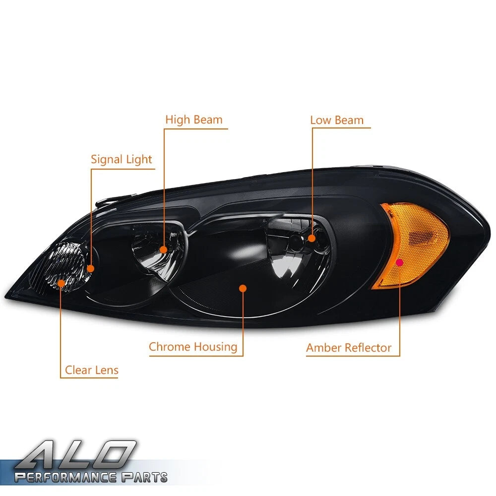 Amber Corner Black Headlights for Chevy Impala, Monte Carlo (2006–2013)