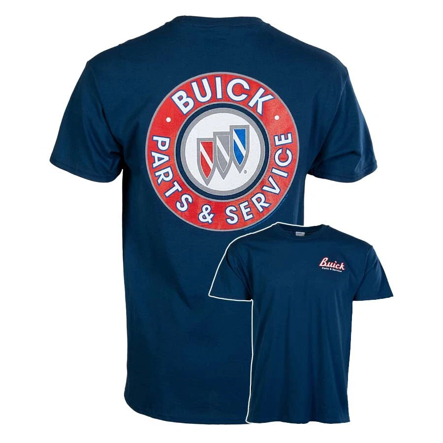 Licensed Neptune Blue T-Shirt for Buick Parts and Service (Unspecified Years)