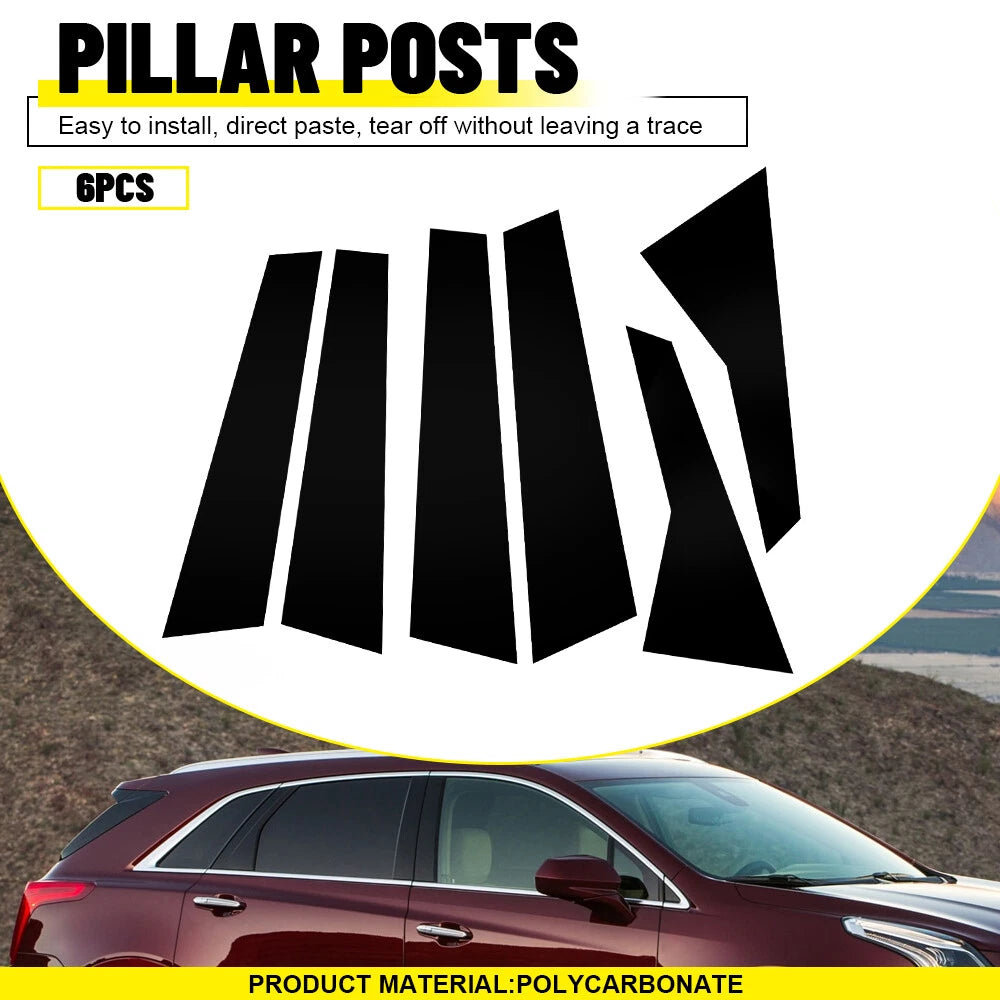 6x Gloss Black Pillar Posts for Cadillac XT5 (2017–2023)