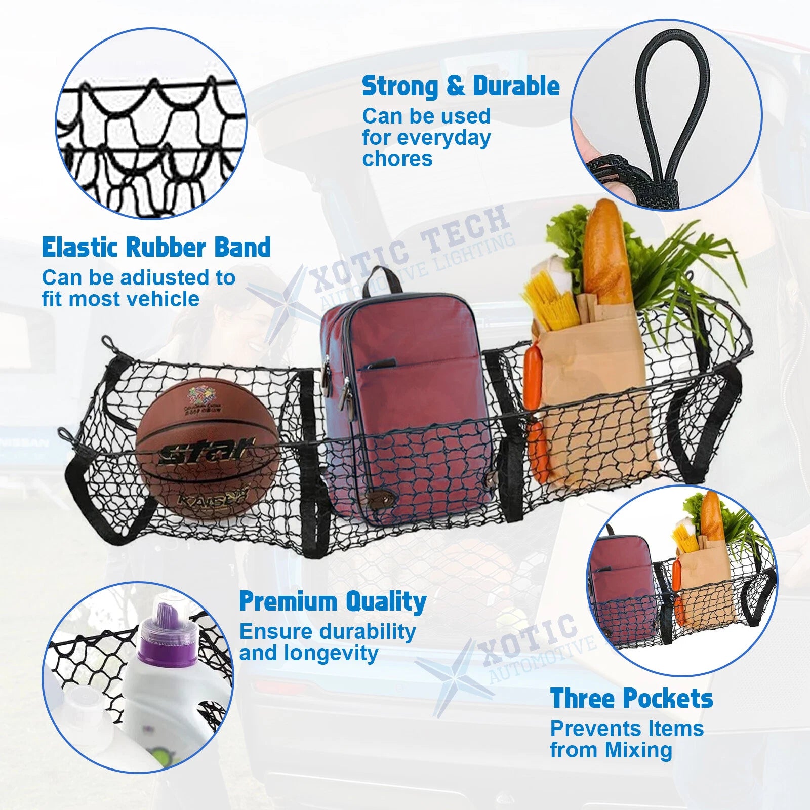 Nylon Truck Bed Divider Cargo Storage Net Organizer Combo Kit for Ford F-150 (2015-2023)