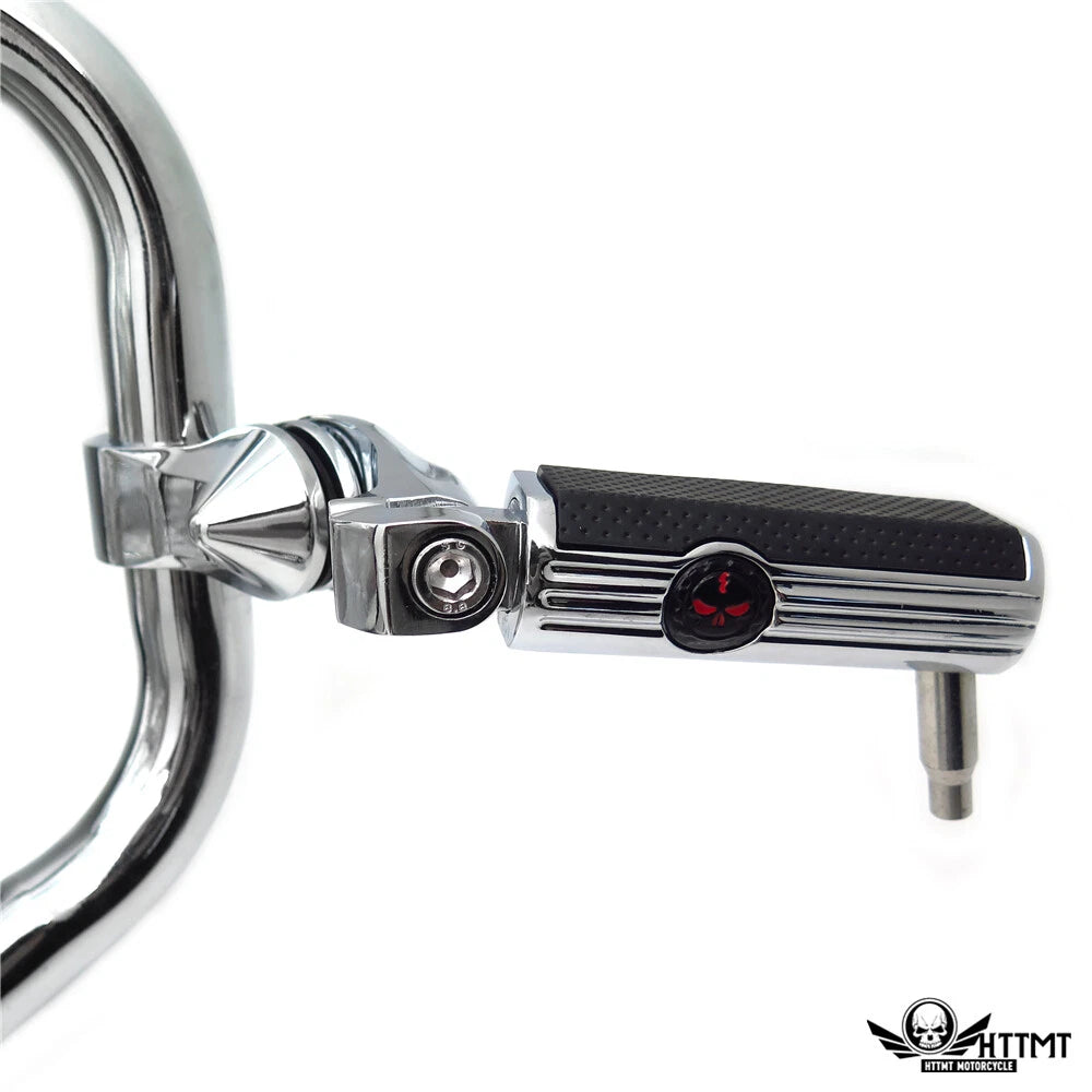 1-1/4" Chrome Short Angled Gear Skull Foot Pegs for Harley