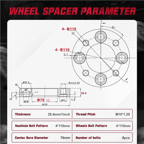 1 Inch Wheel Spacers for Honda Kawasaki Yamaha (4Pcs) (2001–2004)