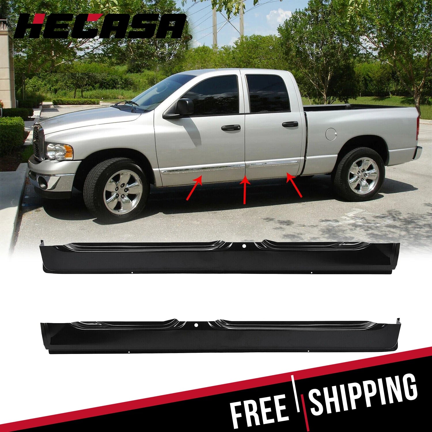 Set of 2 Rocker Panels for Dodge Ram 1500 2500 3500 (2002–2008) Black LH RH
