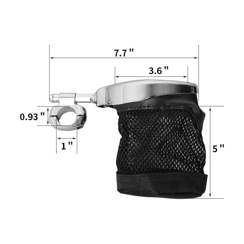 Chrome Handlebar Drink Cup Holder & Mesh Basket for Harley Touring Dyna