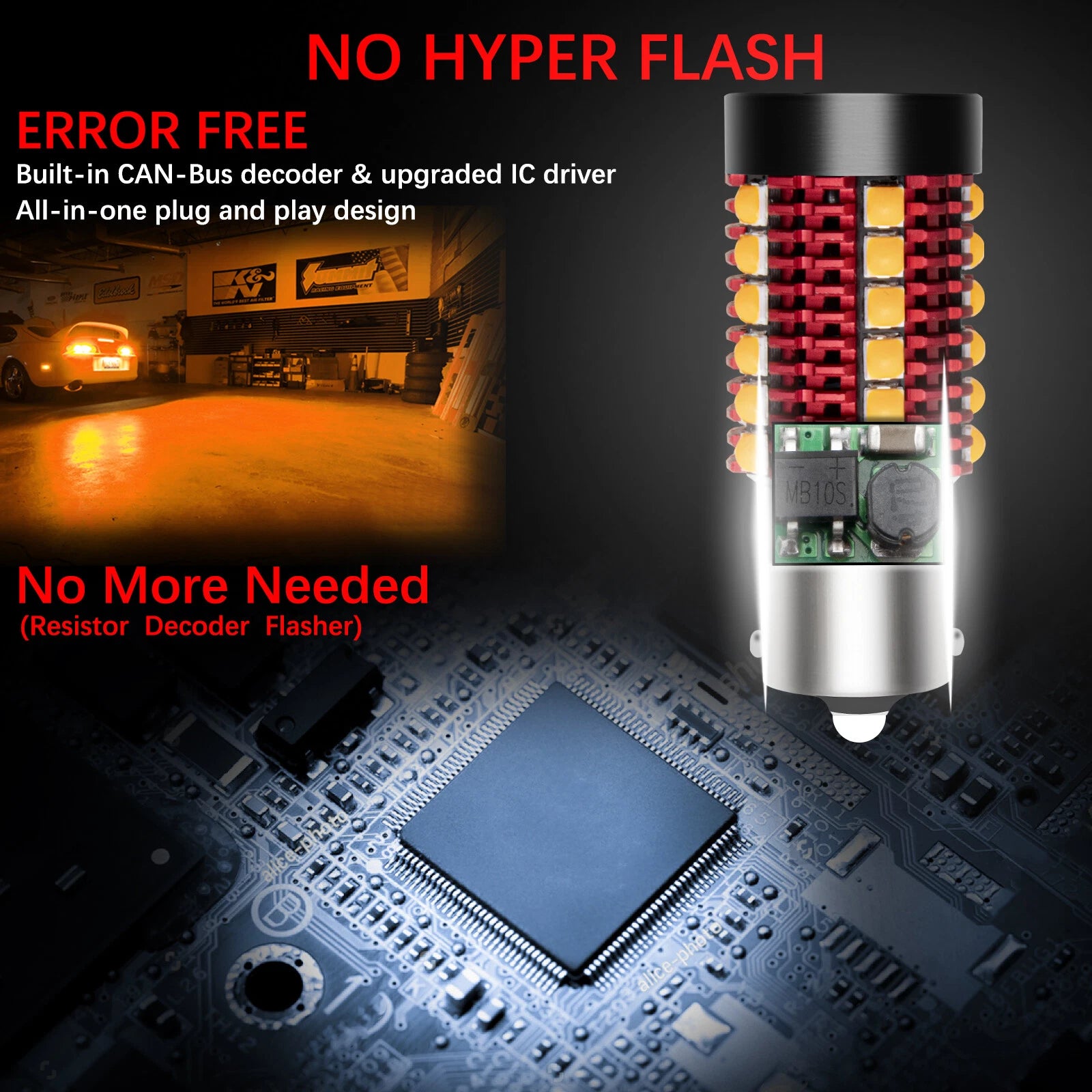 Amber 1156 BA15S LED Turn Signal Bulb for Canbus Anti Hyper Flash (3030)