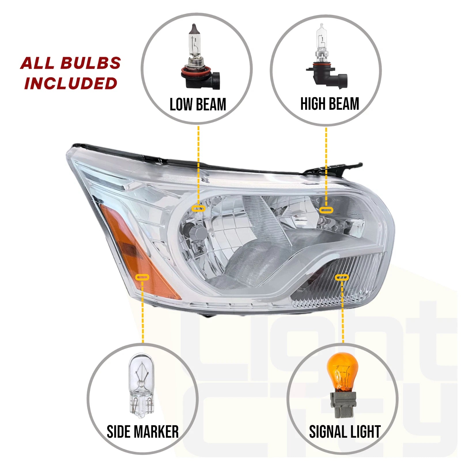 Halogen Headlight Chrome Right RH for Ford Transit 150 250 350 (2015–2022)