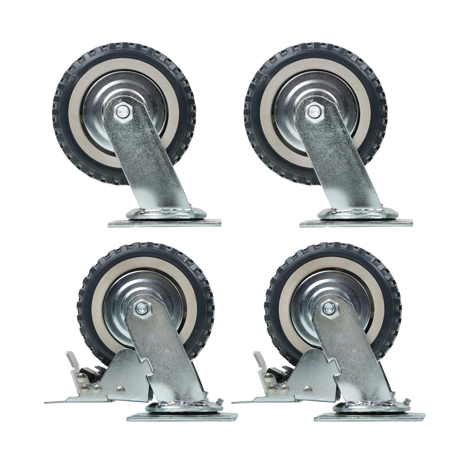 Set of 4 Grey PU Universal Wheels with Inclined Brakes