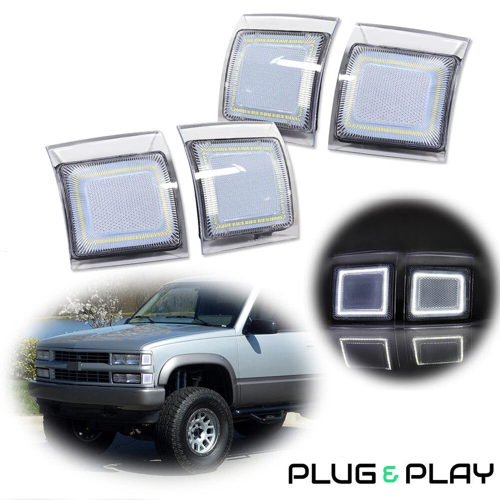 Clear White LED Corner Side Marker Lights for Chevy C/K 1500 2500 3500 (1994–1998)