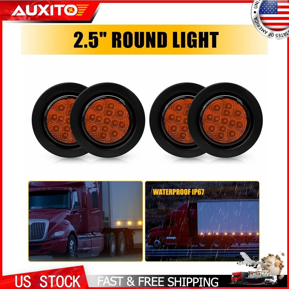 4pc DOT Amber 2.5 Inch Round Flush-Mount LED Marker Lights for Trailer