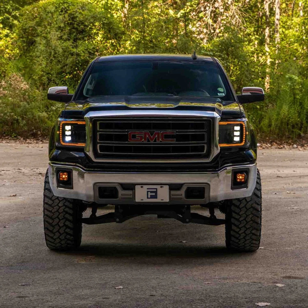 LED Projector Headlights w Amber DRL Replacement for 2014-2018 GMC Sierra 1500