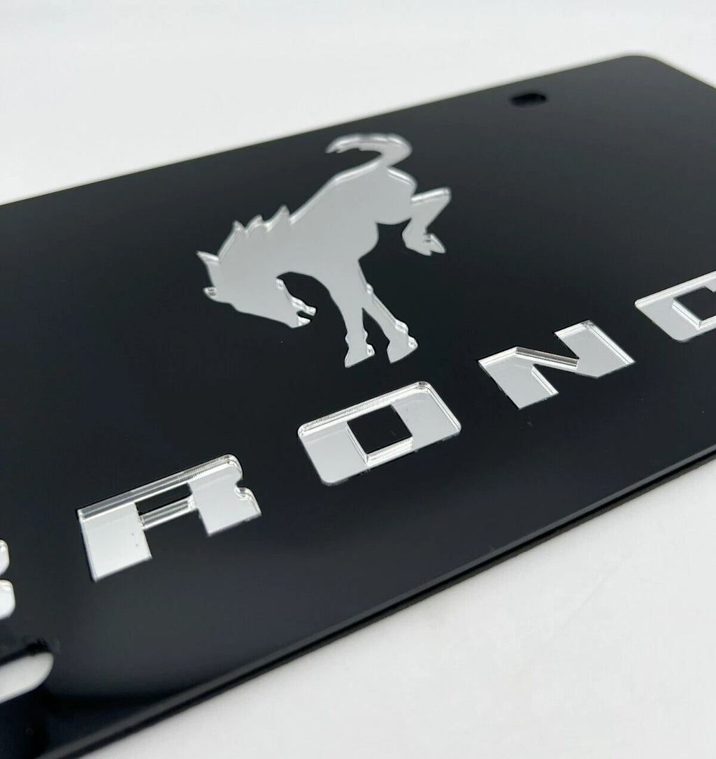 Acrylic Premium Black License Plate Frame for Ford Bronco Block Letters (1966–1996)