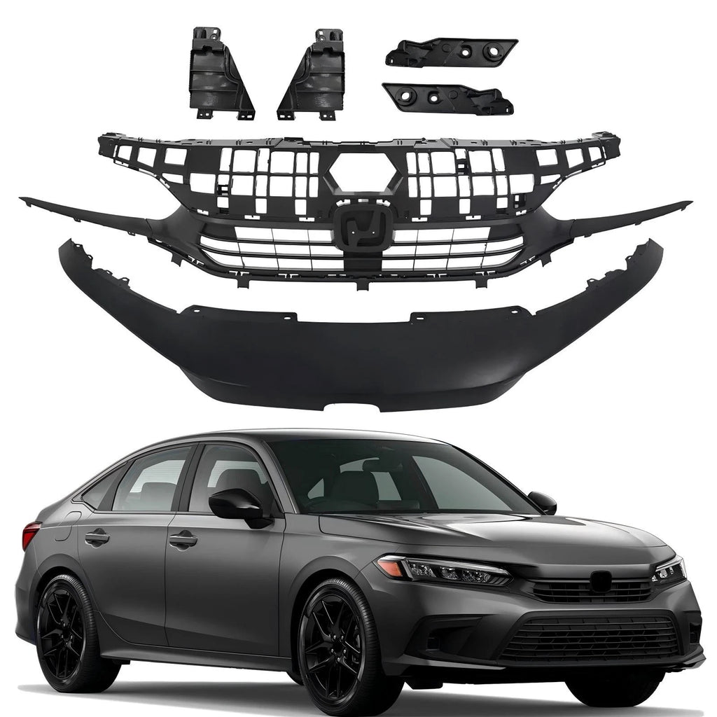 Front Bumper Upper Grille + Grill Cover Molding for Honda Civic Sport (2022–2024)