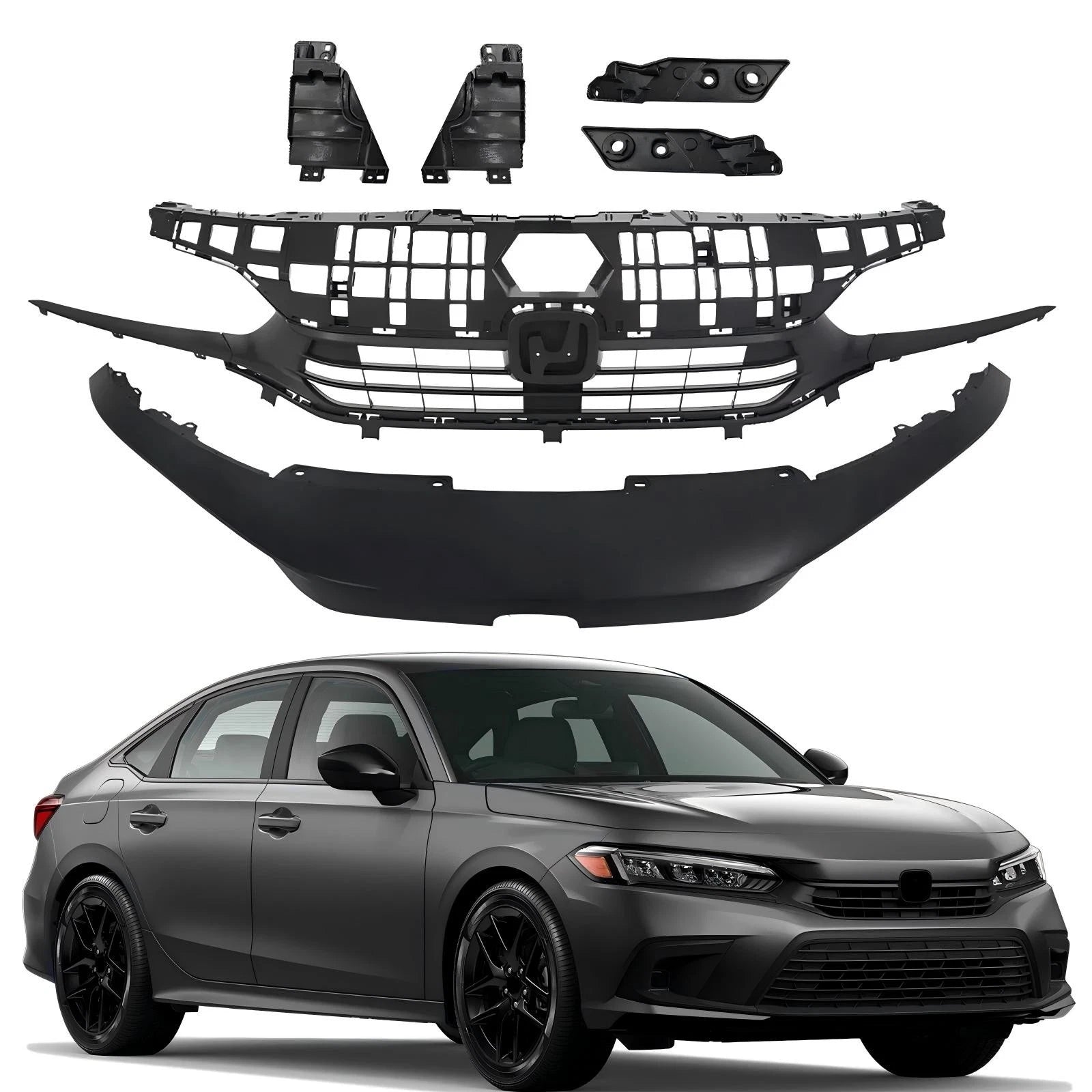 Front Bumper Upper Grille + Grill Cover Molding for Honda Civic Sport (2022–2024)