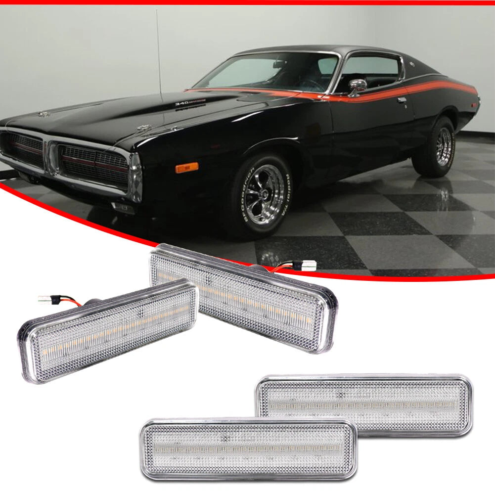 Set of 4 Clear LED Side Marker Lights for Dodge Charger (1972–1974, 1984–1987)