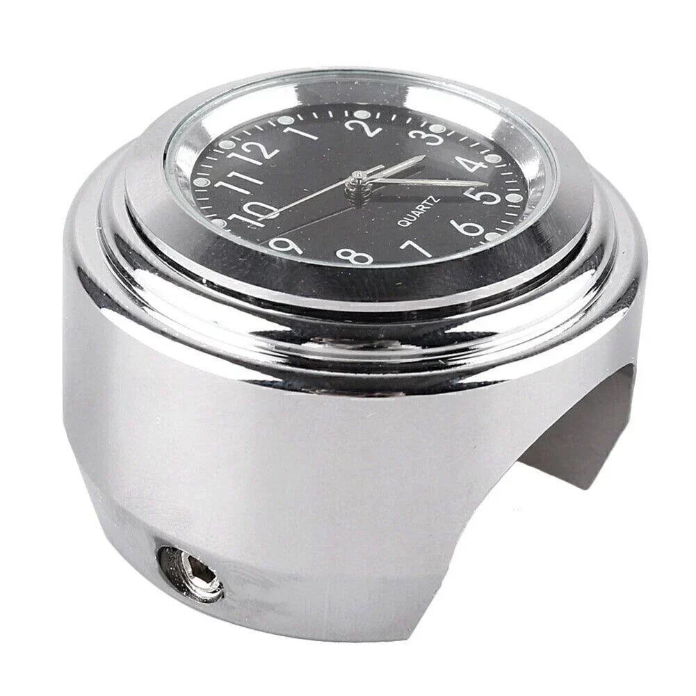 Chrome Black Dial Handlebar Glow-Watch Clock for Bike (Fits Most Bikes)