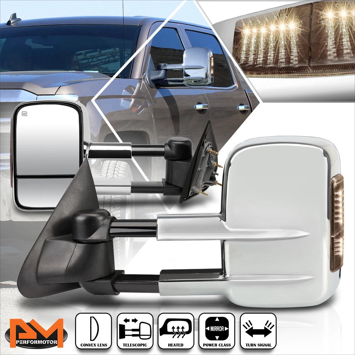 Power Heated Chrome Towing Mirror for Silverado/Sierra (2014–2020) w/Smoked LED Lamp