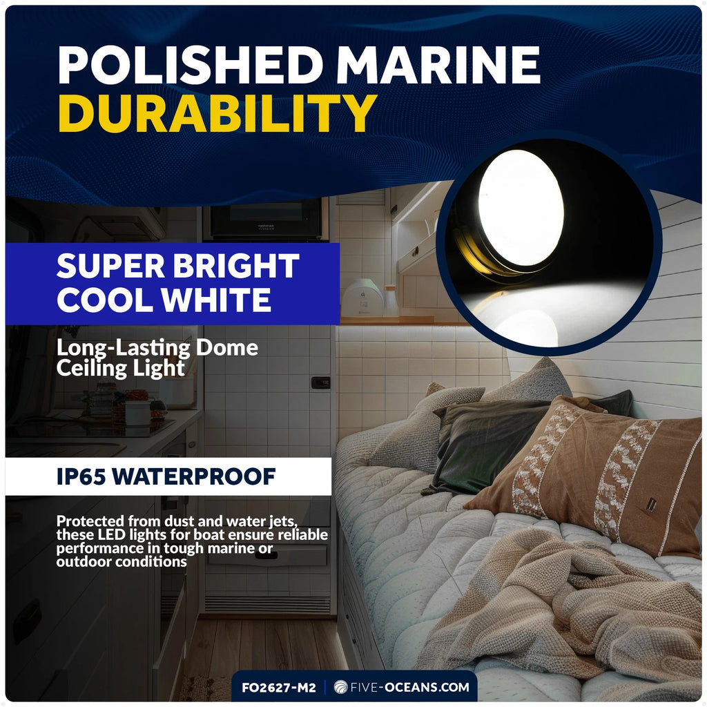 2X Marine LED Interior Dome Light for Boat Ceiling (Brass Plate)