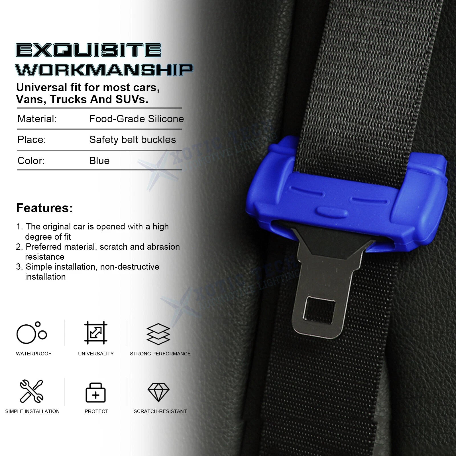 2X Blue Anti-Scratch Car Seat Belt Buckle Clip Protector for Universal (Universal)