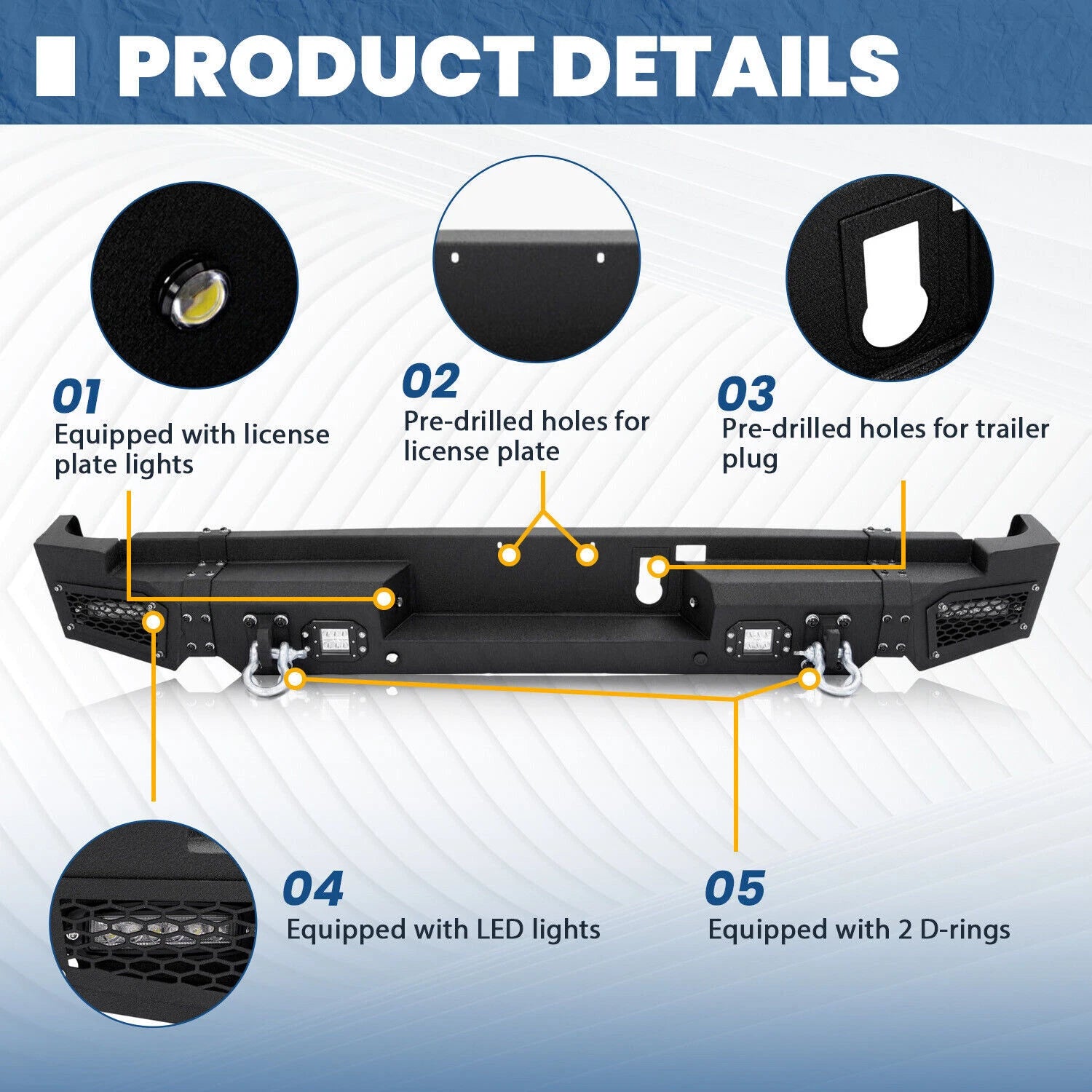 Rear Step Bumper with LED Lights for Dodge Ram 1500 (2019–2024)
