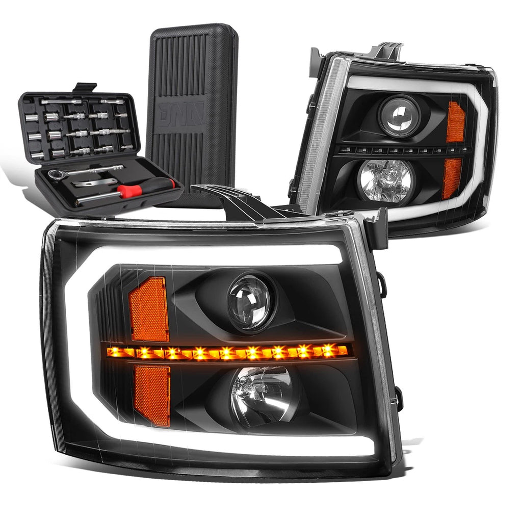 LED DRL Tube Sequential Projector Headlights for Silverado (2007–2014)