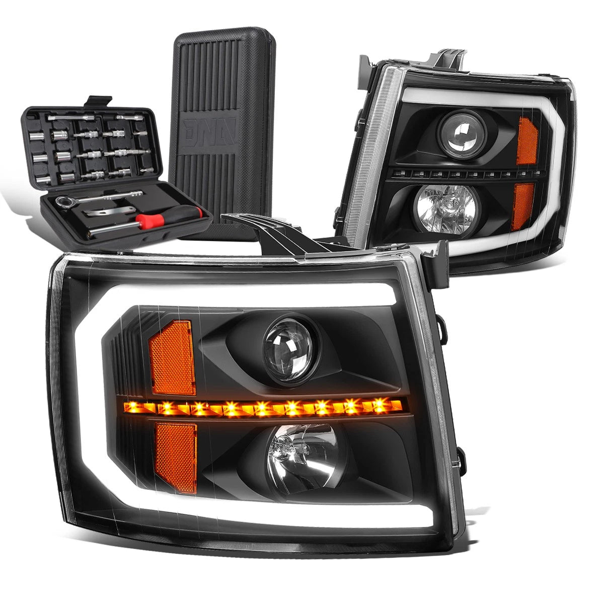 LED DRL Tube Sequential Projector Headlights for Silverado (2007–2014)